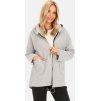 Světle šedý dámský krátký kabát s kapucí