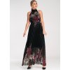 Černé dámské vzorované maxi šaty s odhalenými rameny