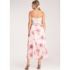 Bílo-růžová plisovaná dámská midi sukně s květinovým vzorem