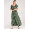 Tmavě zelené letní maxi šaty s krátkými balónovými rukávy