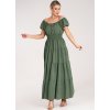Tmavě zelené letní maxi šaty s krátkými balónovými rukávy