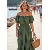 Tmavě zelené letní maxi šaty s krátkými balónovými rukávy