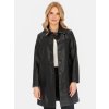 Černý dámský koženkový kabát s límečkem