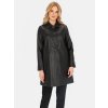 Černý dámský koženkový kabát s límečkem