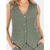 Khaki dámská elegantní lněná vesta s pruhy