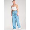 Světle modré dámské viskózové boho kalhoty s elastickým pasem
