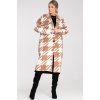 Béžovo-bílý dámský dlouhý vzorovaný kabát