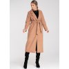 Dámský béžový dlouhý kabát s límečkem a kapsami