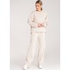 Béžová dámská tepláková souprava z viskózy se širokými nohavicemi