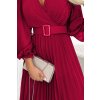 Skládané bordó šifonové šaty s dlouhými rukávy a páskem KLARA