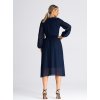 Tmavě modré midi šaty s šifonovými rukávy