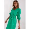 Zelené vzorované šaty s páskem a balónovými rukávy