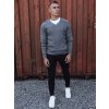 (Vel. 2XL) Tmavě šedý pánský svetr s výstřihem do V (Velikost 2XL)
