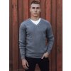 (Vel. 2XL) Tmavě šedý pánský svetr s výstřihem do V (Velikost 2XL)