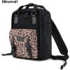 Himawari Černý stylový batoh s kapsou s leopardím vzorem