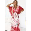 Bílo-červené vzdušné maxi šaty s výstřihem do V a květinovým vzorem