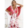 Bílo-červené vzdušné maxi šaty s výstřihem do V a květinovým vzorem