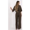 Tmavě hnědé dámské letní viskózové kalhoty s pleteným páskem