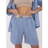 Modré dámské letní viskózové kraťasy s pleteným páskem