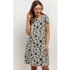 Smetanovo-černé letní květované šaty z viskózy a lnu (Rozmiar 3XL)