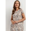 Béžové letní vzorované šaty z viskózy a lnu (Rozmiar 3XL)