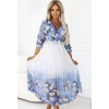 Modro-bílé dámské elegantní šaty s pastelovými květy a 3/4 rukávem