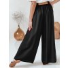Černé široké dámské kalhoty z viskózy s elegantním páskem MIRELOU