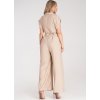 Béžový dámský viskózový overal s tenkým páskem s květinou