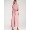 Růžový dámský viskózový overal s páskem s ozdobnou květinou
