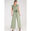 Světle zelený dámský viskózový overal s páskem s ozdobnou květinou