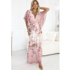 Růžovo-bílé vzdušné maxi šaty s výstřihem do V a květinovým vzorem