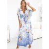 Bílo-modré vzdušné maxi šaty s výstřihem do V a květinovým vzorem