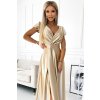 (Vel. XS) Zlaté lesklé maxi šaty s výstřihem CRYSTAL
