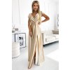 (Vel. XS) Zlaté lesklé maxi šaty s výstřihem CRYSTAL