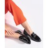 Černé dámské lakované mokasíny s ozdobou, podpatek 3 cm (Velikost 36)