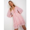 (Vel. ONE SIZE) Světle růžové minišaty s volánem v boho stylu (Velikost ONE SIZE)
