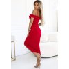 Červené dámské šaty s odhalenými rameny a výstřihem CALLIE