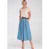 Světle modrá dámská skládaná midi sukně s vysokým pasem
