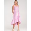 Dámské růžové bavlněné šaty s proužky a třásněmi