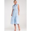 Světle modré dámské košilové šaty áčkového střihu s límečkem