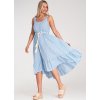 Dámské světle modré bavlněné šaty s proužky a třásněmi