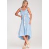 Dámské světle modré bavlněné šaty s proužky a třásněmi