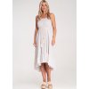 Dámské světle béžové bavlněné šaty s proužky a třásněmi