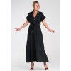 Černé dámské viskózové maxi šaty s límečkem