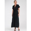 Černé dámské viskózové maxi šaty s límečkem (Velikost S/M)