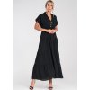 Černé dámské viskózové maxi šaty s límečkem (Velikost S/M)