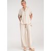 Béžová dámská viskózová souprava volné košile a širokých kalhot