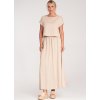 Béžová dámská viskózová souprava volné halenky a sukně s elastickým pasem