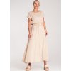 Béžová dámská viskózová souprava volné halenky a sukně s elastickým pasem