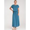 Modrá dámská viskózová souprava volné halenky a sukně s elastickým pasem